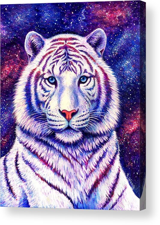 Tiger Acrylic Print featuring the painting Among the Stars - Cosmic White Tiger by Rebecca Wang