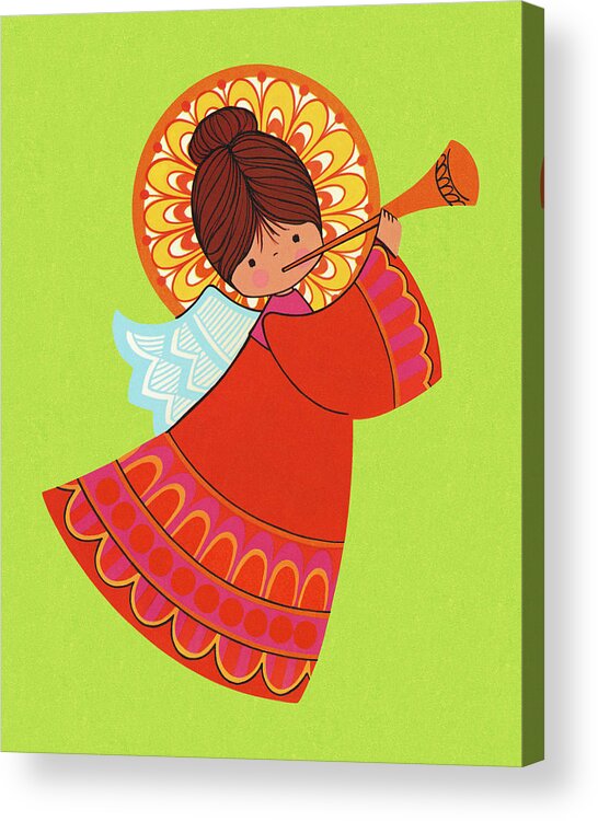 Angel Acrylic Print featuring the drawing Angel Playing a Horn by CSA Images