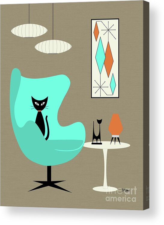 Mid Century Modern Acrylic Print featuring the digital art Aqua Egg Chair with Orange Beehive Lamp by Donna Mibus