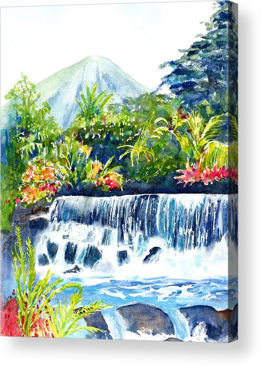 Costa Rica Acrylic Print featuring the painting Arenal Volcano Costa Rica by Carlin Blahnik CarlinArtWatercolor