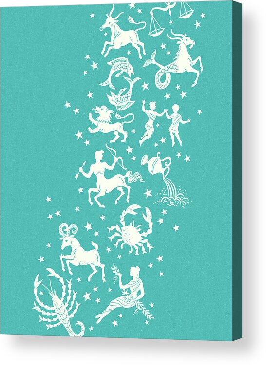 Aquarius Acrylic Print featuring the drawing Astrological Signs by CSA Images