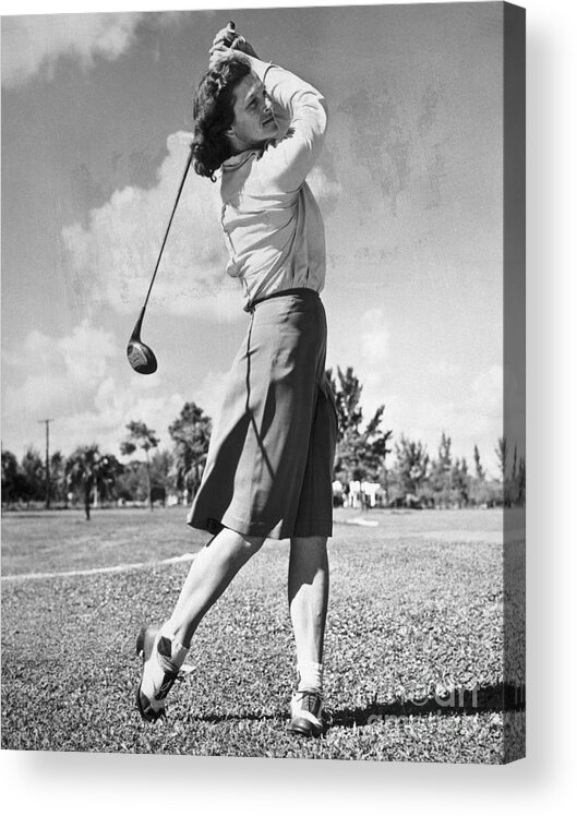 People Acrylic Print featuring the photograph Babe Didrikson Swinging Golf Club by Bettmann