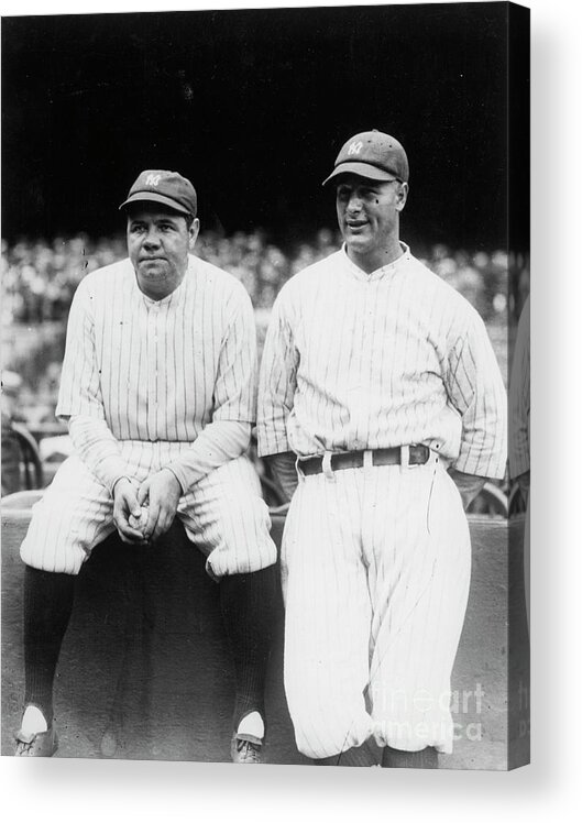 American League Baseball Acrylic Print featuring the photograph Babe Ruth Lou Gehrig Yankee Stadium by Transcendental Graphics