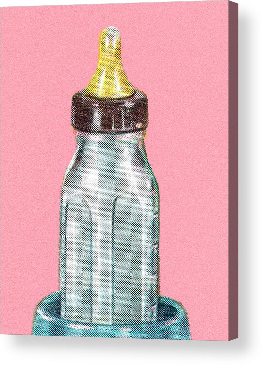 Baby Acrylic Print featuring the drawing Baby Bottle on Pink Background by CSA Images