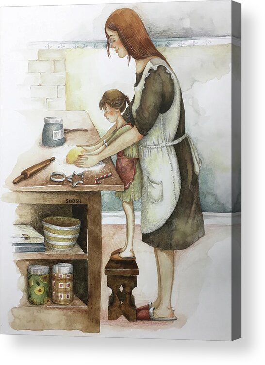 Soosh Acrylic Print featuring the drawing Baking with loved ones by Soosh