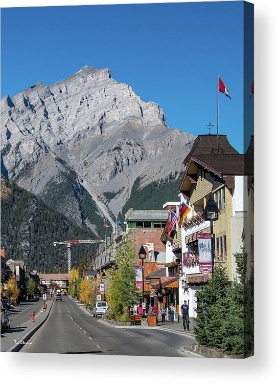 2015 Acrylic Print featuring the photograph Banff Town Center and Cascade Mountain by Tim Kathka