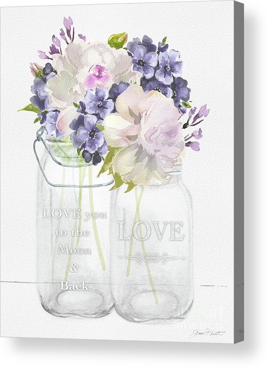 Love Acrylic Print featuring the painting Love You to the Moon and Back Mason Jars by Jean Plout