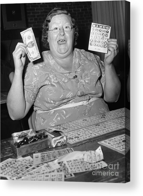Mature Adult Acrylic Print featuring the photograph Bingo Winner by Bettmann