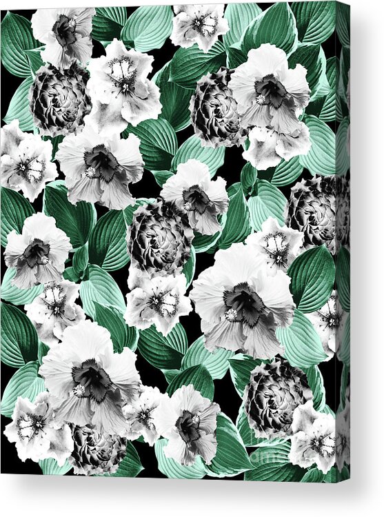Graphic-design Acrylic Print featuring the mixed media Black and White Floral Garden Glamor #3 #floral #decor #art by Anitas and Bellas Art