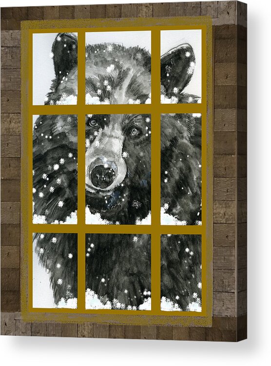 Black Bear Acrylic Print featuring the painting Black Bear, Outside My Window by Joan Chlarson