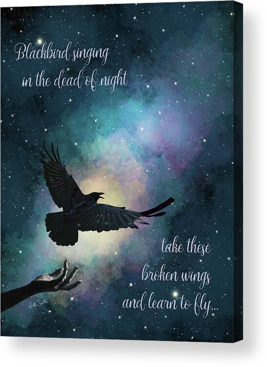 The Beatles Acrylic Print featuring the digital art Blackbird Singing With Lyrics by Nikki Marie Smith