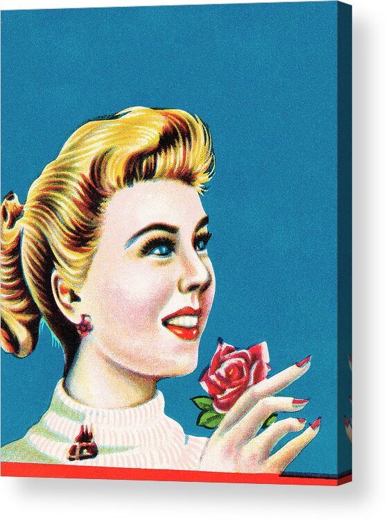 Admire Acrylic Print featuring the drawing Blond woman with rose by CSA Images