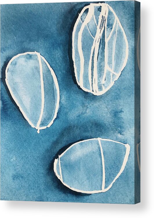 Blue Acrylic Print featuring the painting Blue Beach Pebbles by Luisa Millicent