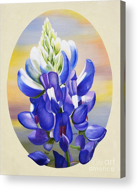 Art Acrylic Print featuring the painting Bluebonnet in an Oval by Jimmie Bartlett