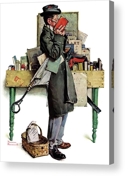 Books Acrylic Print featuring the painting Bookworm by Norman Rockwell