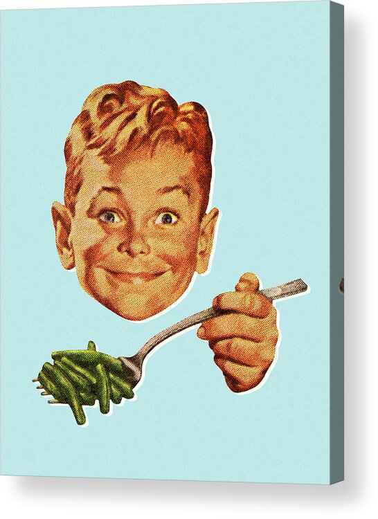 Bean Acrylic Print featuring the drawing Boy Eating Green Beans by CSA Images