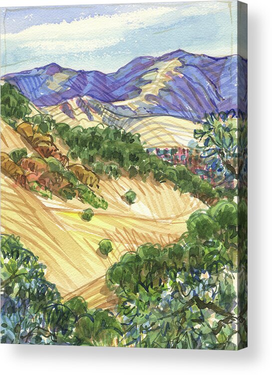 Landscape With California Oaks Acrylic Print featuring the painting Briones from Mount Diablo Foothills by Judith Kunzle