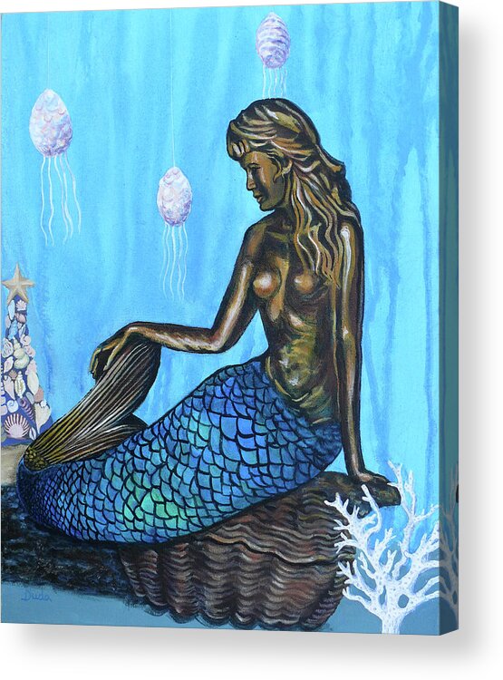 Bronze Mermaid Lamp Acrylic Print featuring the painting Bronze Merry Mermaid lamp by Susan Duda