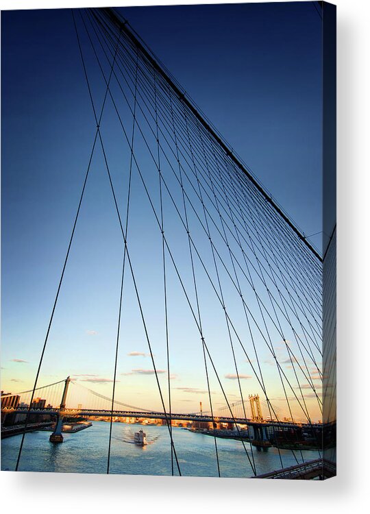Clear Sky Acrylic Print featuring the photograph Brooklyn Bridge Cables by © Rick Elkins