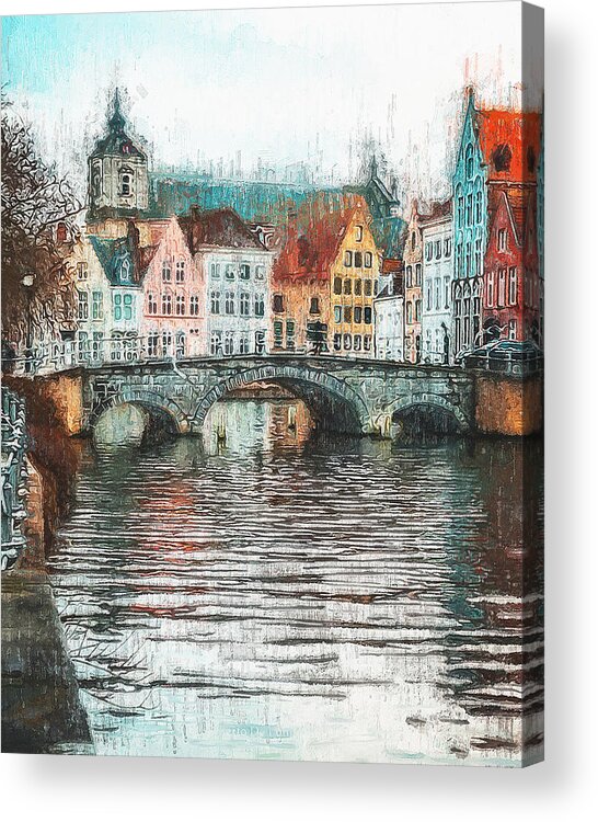 Belgium Acrylic Print featuring the painting Bruges, Belgium - 02 by AM FineArtPrints
