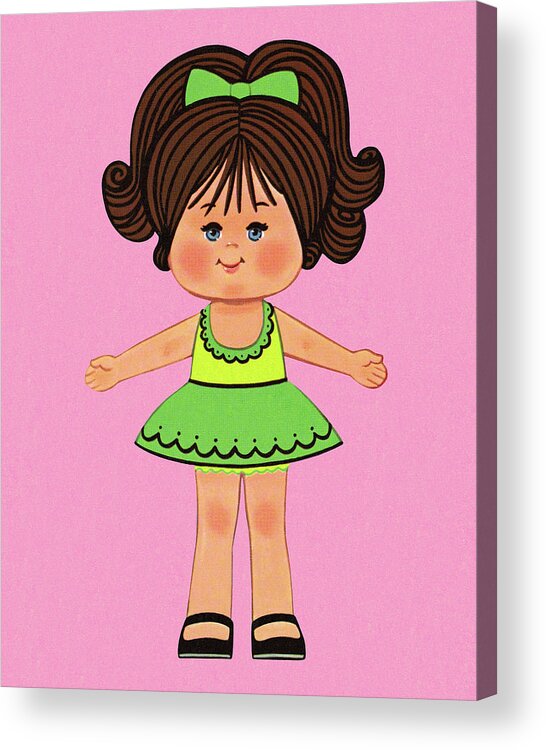 Apparel Acrylic Print featuring the drawing Brunette Girl Wearing a Green Dress by CSA Images