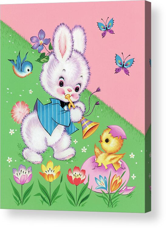 Animal Acrylic Print featuring the drawing Bunny Playing a Horn by CSA Images