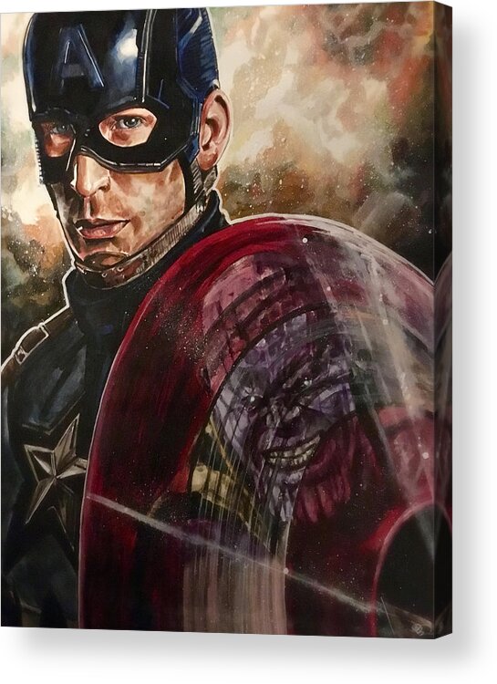 Captain America Acrylic Print featuring the painting Captain America by Joel Tesch