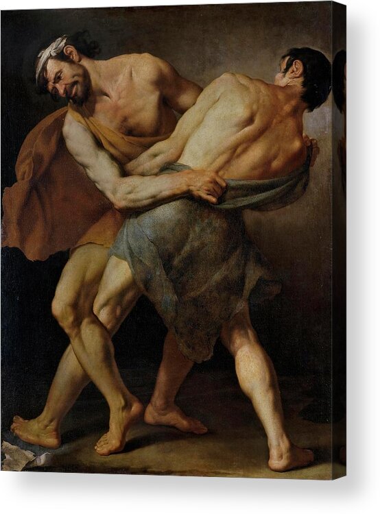 Fracanzano Cesare Acrylic Print featuring the painting Cesare Fracanzano / 'Two Wrestlers or Hercules and Antaeus -?-', 1637, Italian School. ANTEO. by Cesare Fracanzano -1605-1651-