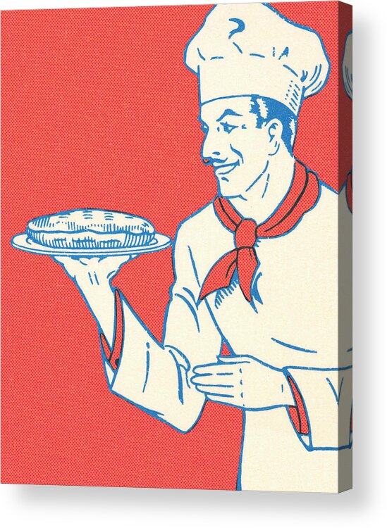 Accessories Acrylic Print featuring the drawing Chef Carrying a Plate by CSA Images