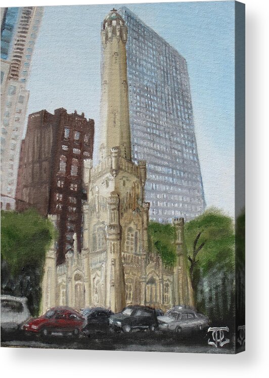 Chicago Acrylic Print featuring the painting Chicago Water Tower 1B by Jeffrey Oleniacz