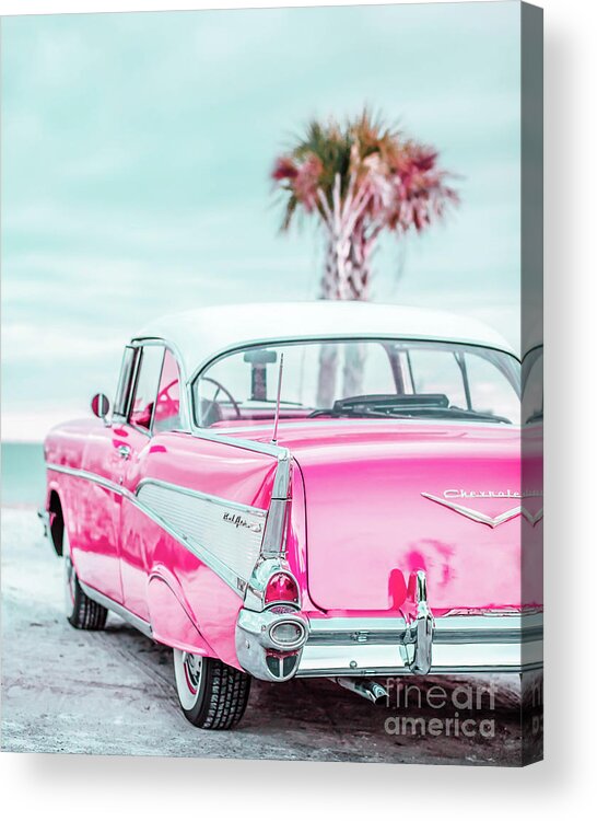 50s Acrylic Print featuring the photograph Classic Vintage Pink Chevy Bel Air Jap5 by Edward Fielding