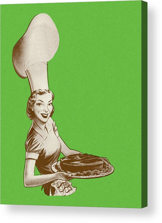 Accessories Acrylic Print featuring the drawing Cook Holding a Large Platter of Food by CSA Images