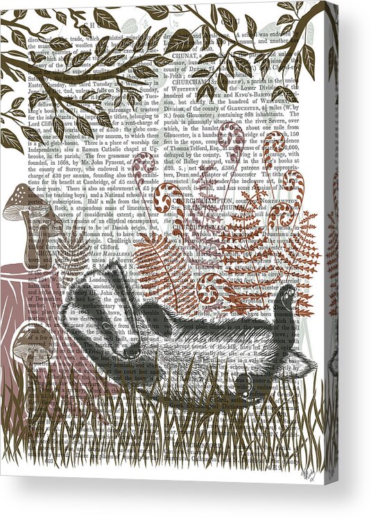 Mammal Acrylic Print featuring the painting Country Lane Badger 1, Earth by Fab Funky