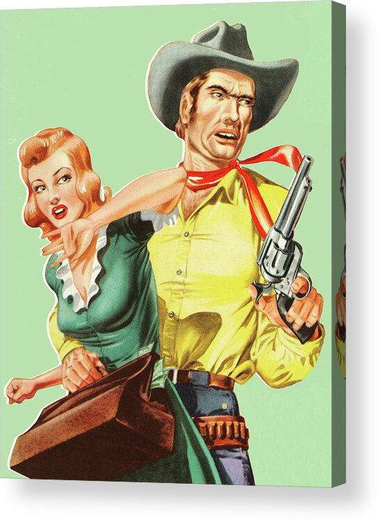 Abuse Acrylic Print featuring the drawing Cowboy Grabbing a Woman by CSA Images