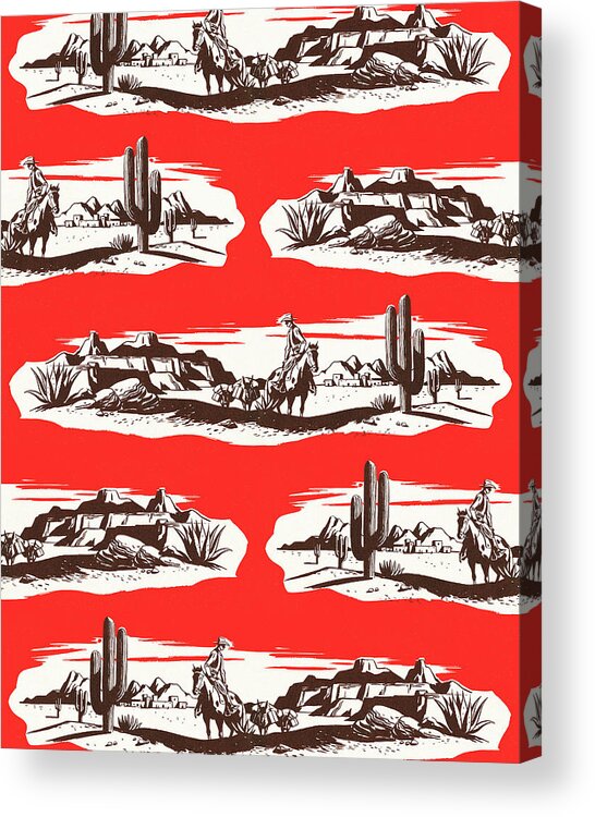 Background Acrylic Print featuring the drawing Cowboy in the desert pattern by CSA Images