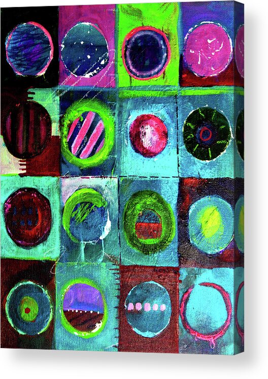 Colorful Circles Acrylic Print featuring the painting Dark Circles Abstract by Nancy Merkle