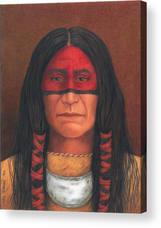 Native American Portrait. American Indian Portrait. Acrylic Print featuring the painting Delaware Warrior by Valerie Evans