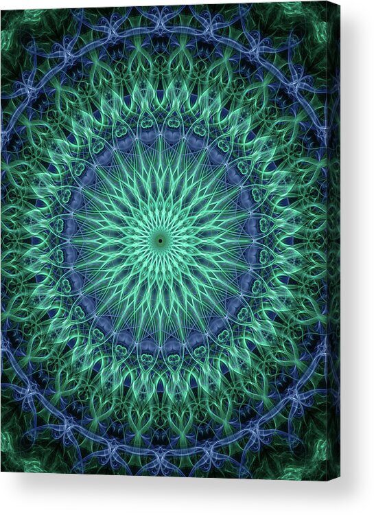 Mandala Acrylic Print featuring the digital art Detailed mandala in plum and malachite green colors by Jaroslaw Blaminsky