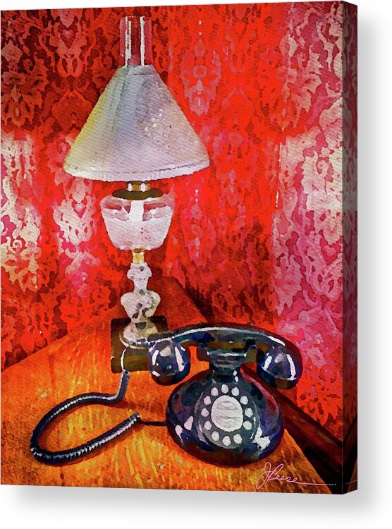 Antique Black Dial Telephone Acrylic Print featuring the painting Dial up Telephone by Joan Reese