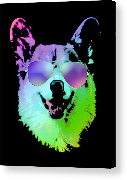 Corgi Acrylic Print featuring the digital art DJ Corgi With Sunglasses by Filip Schpindel
