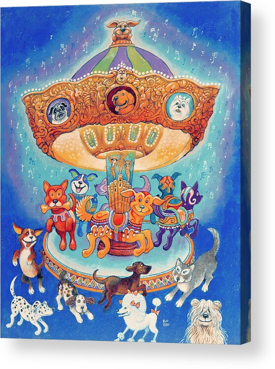 Doggie-go Round Acrylic Print featuring the painting Doggie-go-round by Bill Bell