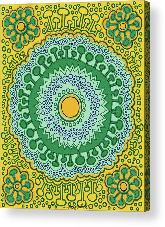 Doodle Yellow Green Acrylic Print featuring the painting Doodle Yellow Green by Andrea Strongwater