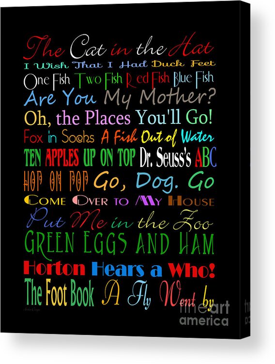 Dr Seuss Acrylic Print featuring the digital art Dr Seuss Books 1 by Andee Design