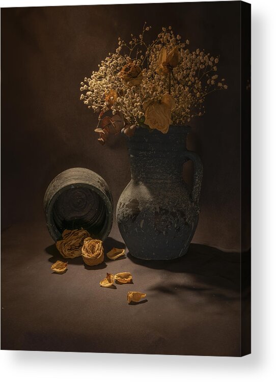 Dried Flowers Acrylic Print featuring the photograph Dried Flowers In Antique Jug by Betty Liu