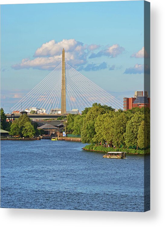 Boston Acrylic Print featuring the photograph Duck Boats on the Charles River Zakim Bridge Boston MA by Toby McGuire