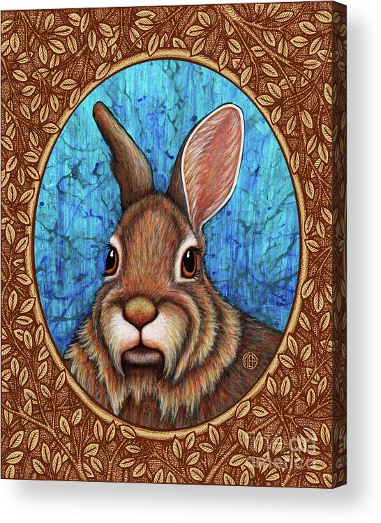 Animal Portrait Acrylic Print featuring the painting Eastern Cottontail Portrait - Brown Border by Amy E Fraser