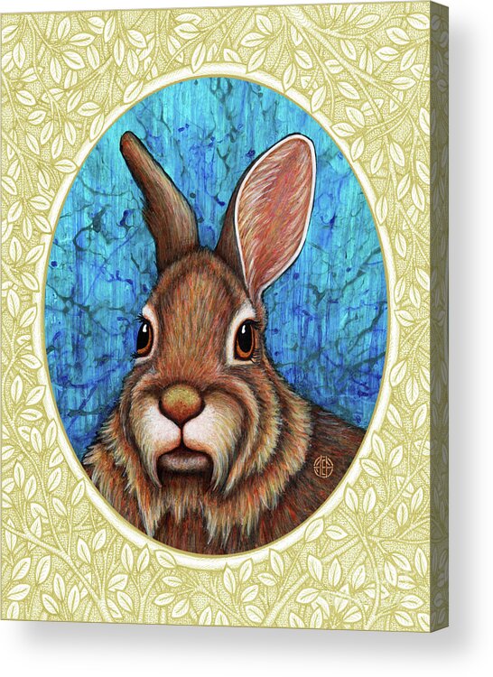 Animal Portrait Acrylic Print featuring the painting Eastern Cottontail Portrait - Cream Border by Amy E Fraser