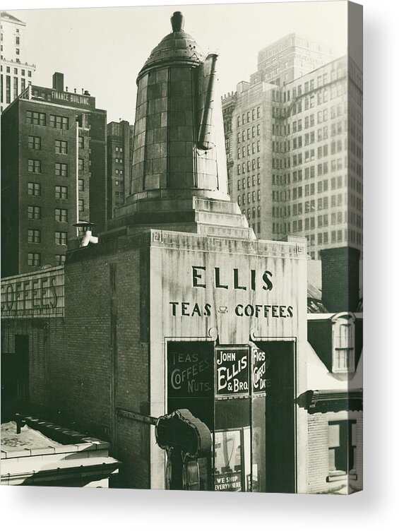 Ellis Teas;and Coffees Acrylic Print featuring the mixed media Ellis Tea and Coffee Store, 1945 by Jacob Stelman