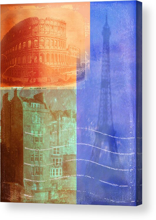 Eiffel Tower Acrylic Print featuring the digital art European Architecture by Stephanie Dalton Cowan