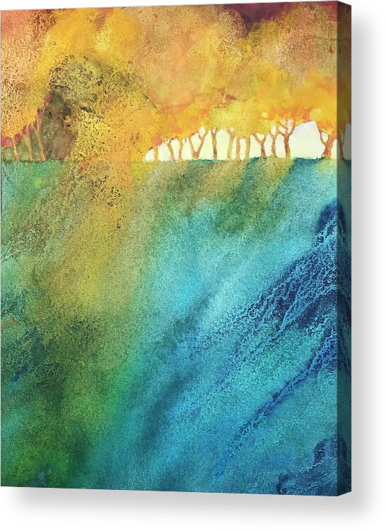 Semi-abstract Acrylic Print featuring the painting Fall at The Lake by Judy Frisk